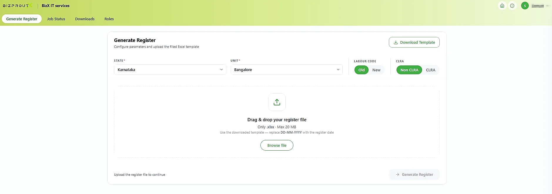 BizproutX LLC register generation module producing labour-law registers and returns
