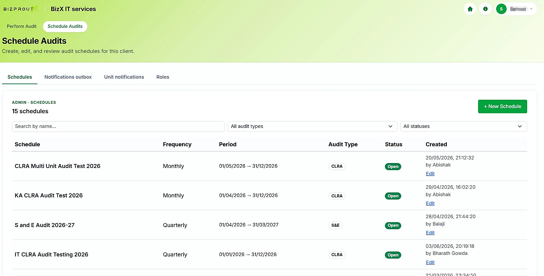 Audit scheduling module